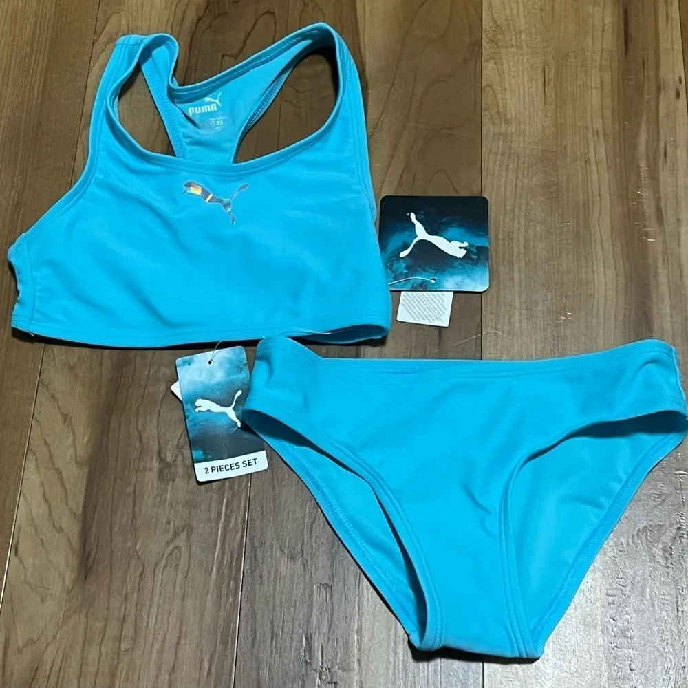 PUMA Girls 2PC Swimsuit Set Hero Blue Racerback Bikini Size 4 NWT